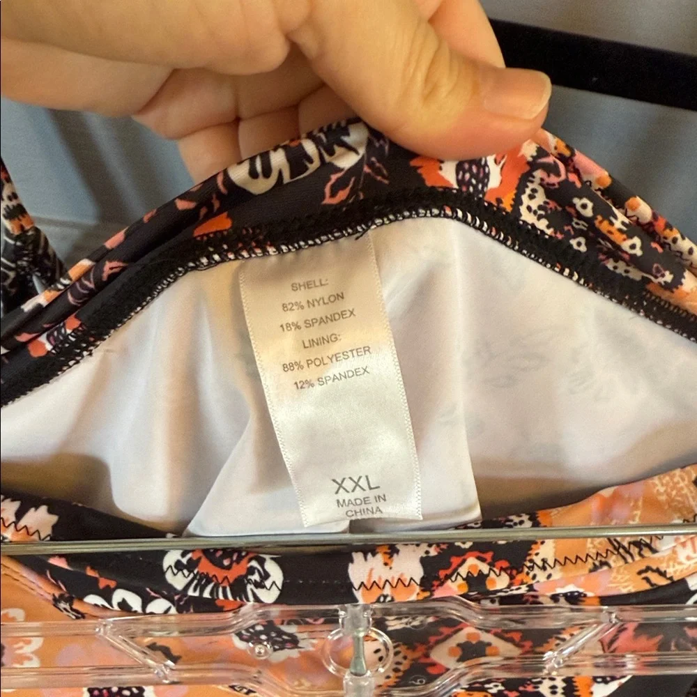 Floral Orange and Black Tank Top and Shorts Swim Set - Picture 4 of 4